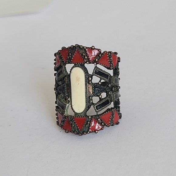 Vintage Ethnic Tribal Aztec Native Boho Geometric Costume Full Finger Ring - Picture 2 of 8